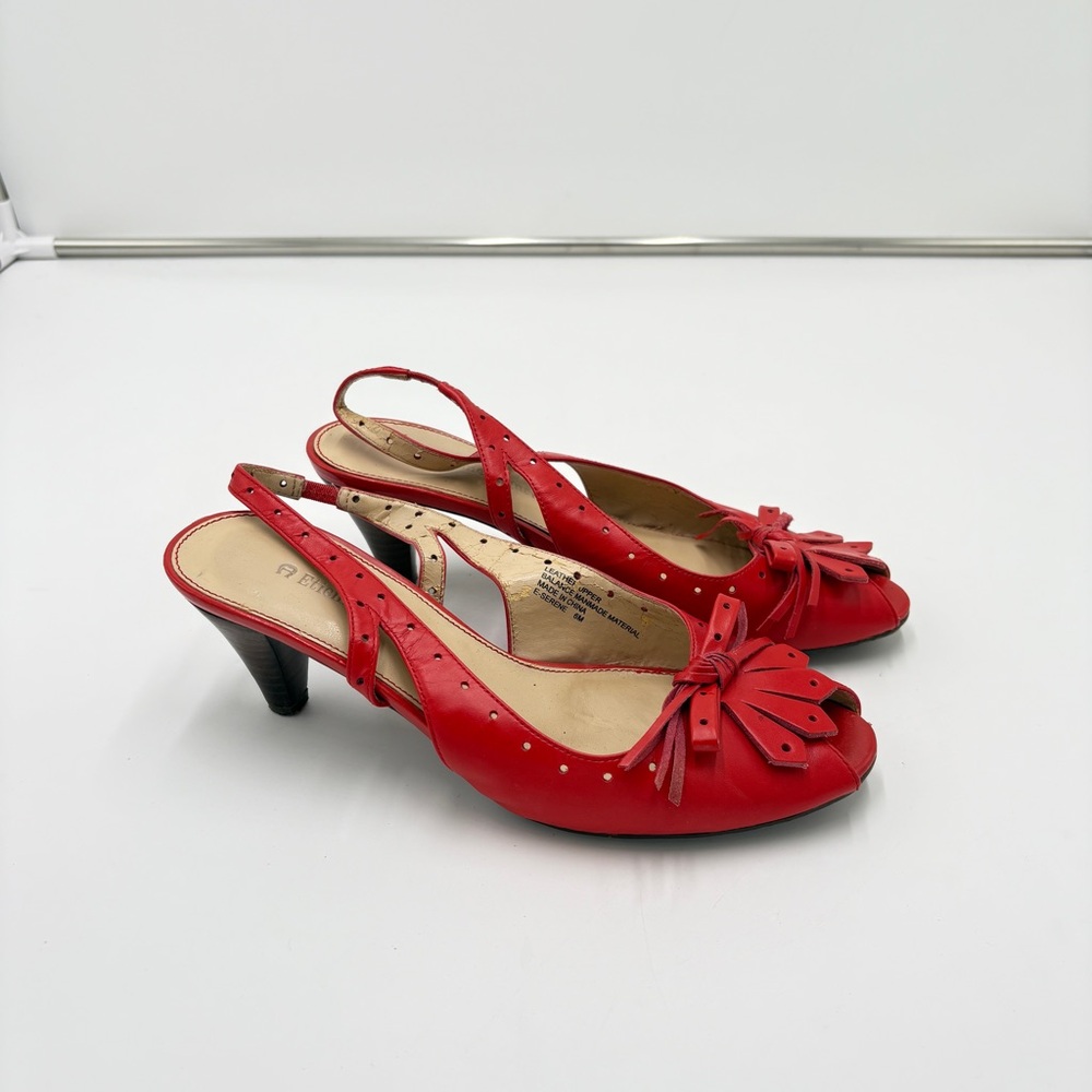 Vintage Etienne Aigner Red Peep Toe Kitten Heel Slingback Women’s Size 6